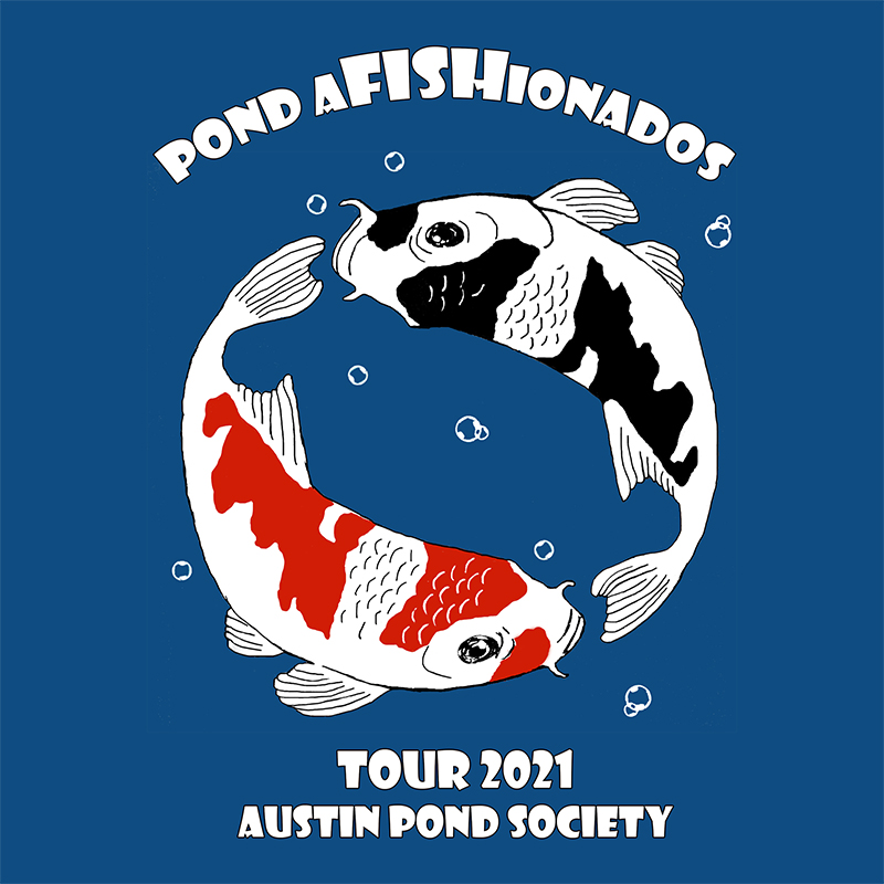 circle koi with text and bubbles Austin Pond Society Afishonados June 2021 pond tour