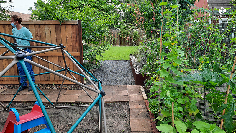 Vegetable garden backyard jungle gym to more formal backyard Open Envelope Studio design