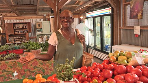 Yolanda Nagy of Eatin and Sippin Locally at Boggy Creek Farm stand Central Texas Gardener