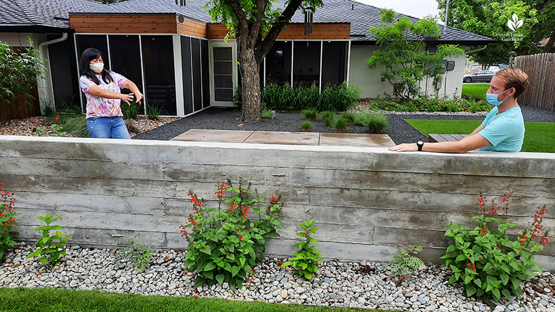 board form concrete wall seating native Salvia coccinea Ben Davis Open Envelope Studio and owner Central Texas Gardener