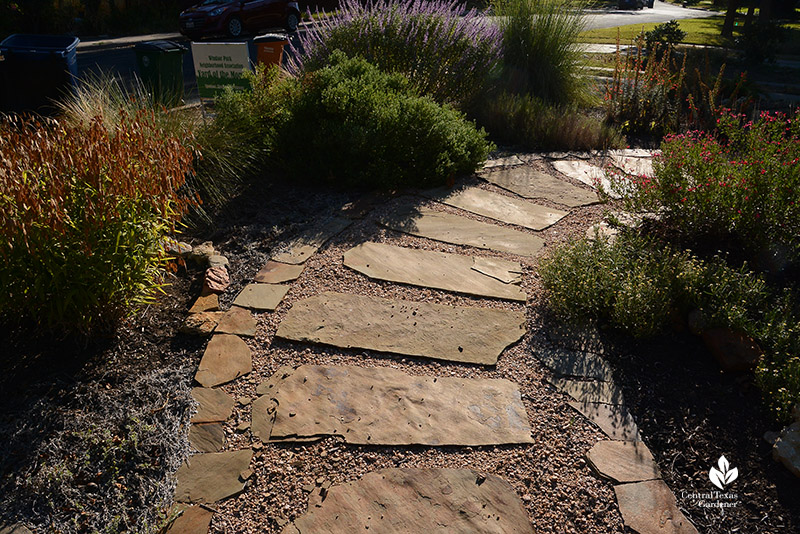  front yard stone path island garden with native plants 