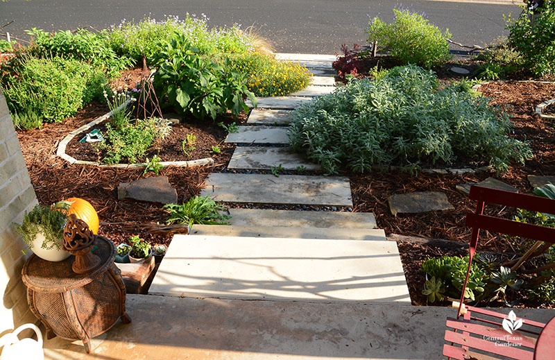 Lueders limestone sidewalk to street