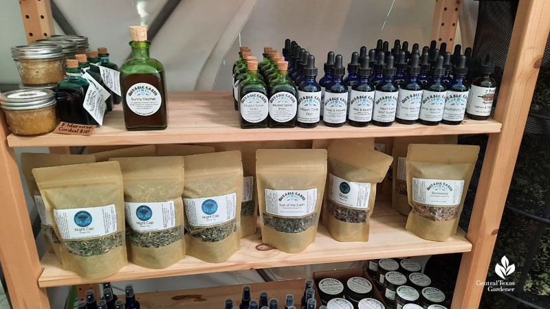 bottles and packages of herbal teas and tinctures