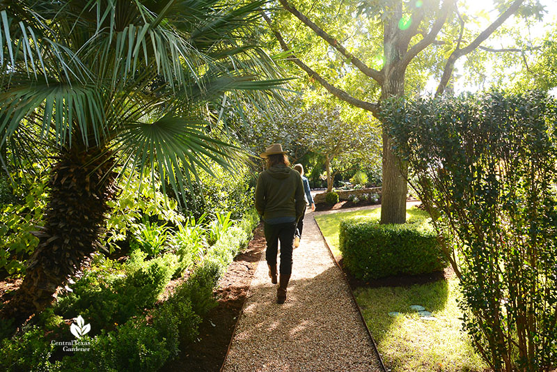 people on garden path