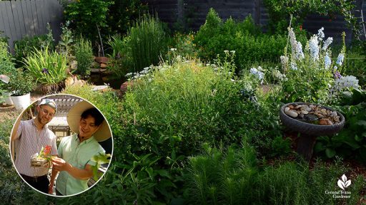 garden island bed two men in hats