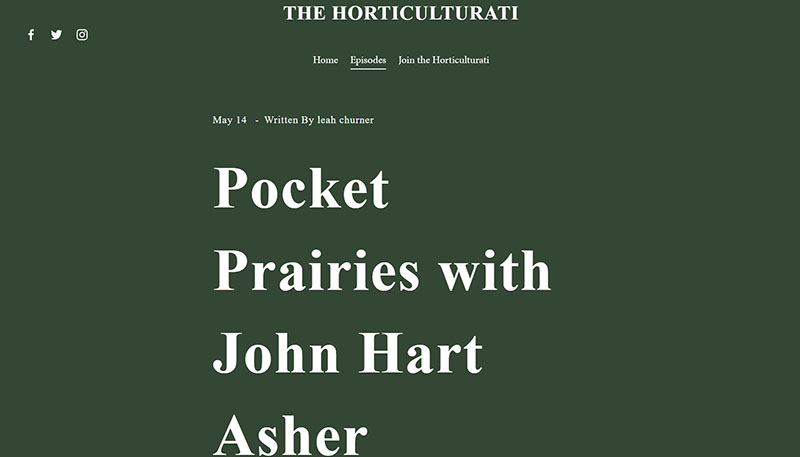 green background white text: Pocket Prairies with John Hart Asher