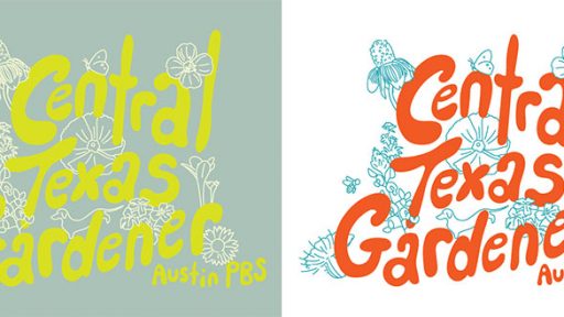 two T-shirt designs; one sage green, yellow letters, white flower designs and the other white with orange letters and teal flower designs