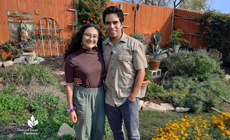 woman and man in backyard garden