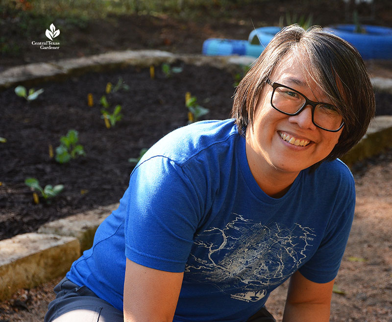 smiling woman in garden