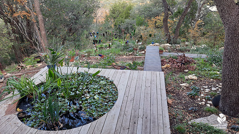 decking around a sunken pond 