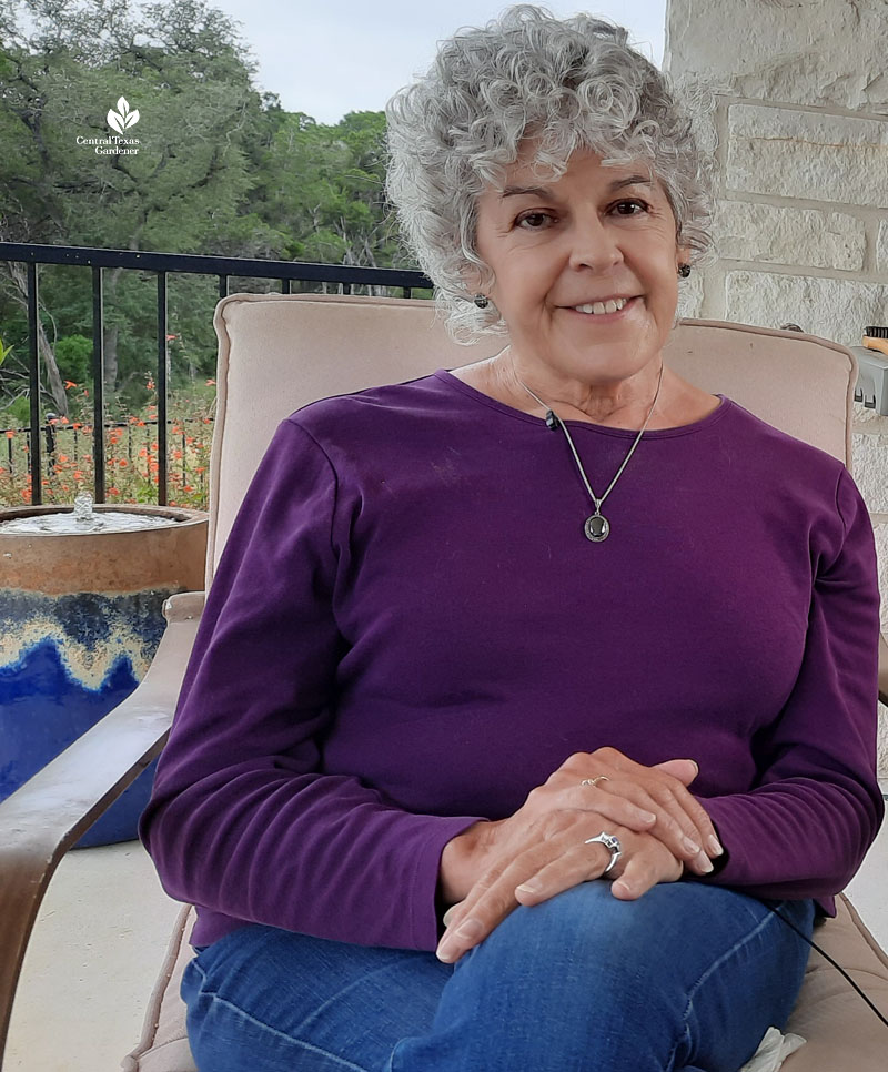 smiling woman on patio