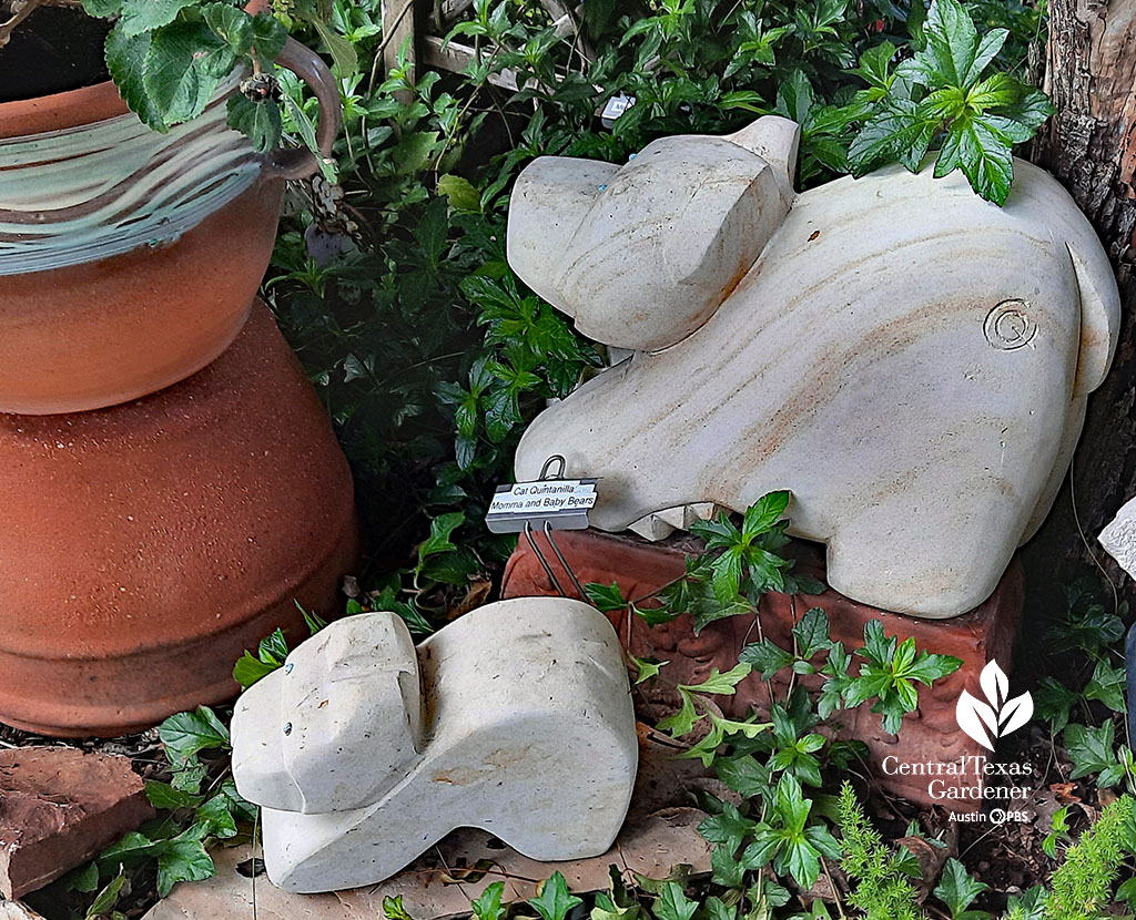 Momma and baby bear limestone sculptures 