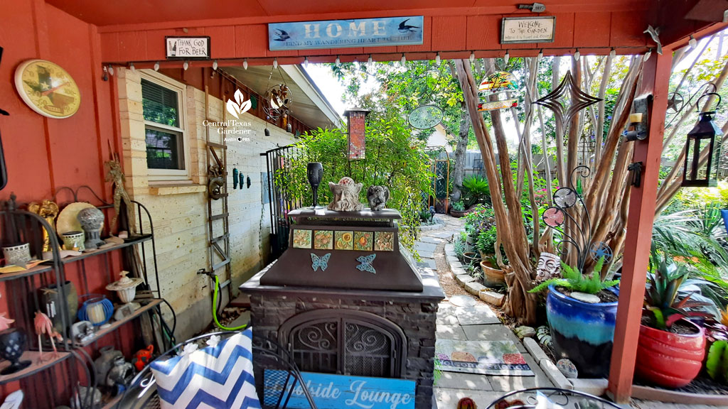 patio old stove and artwork to flagstone path 