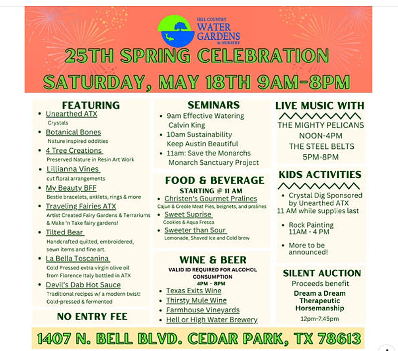 poster 25th Spring Celebration Saturday May 18th 9 a.m. - 8 p.m. and list of events 