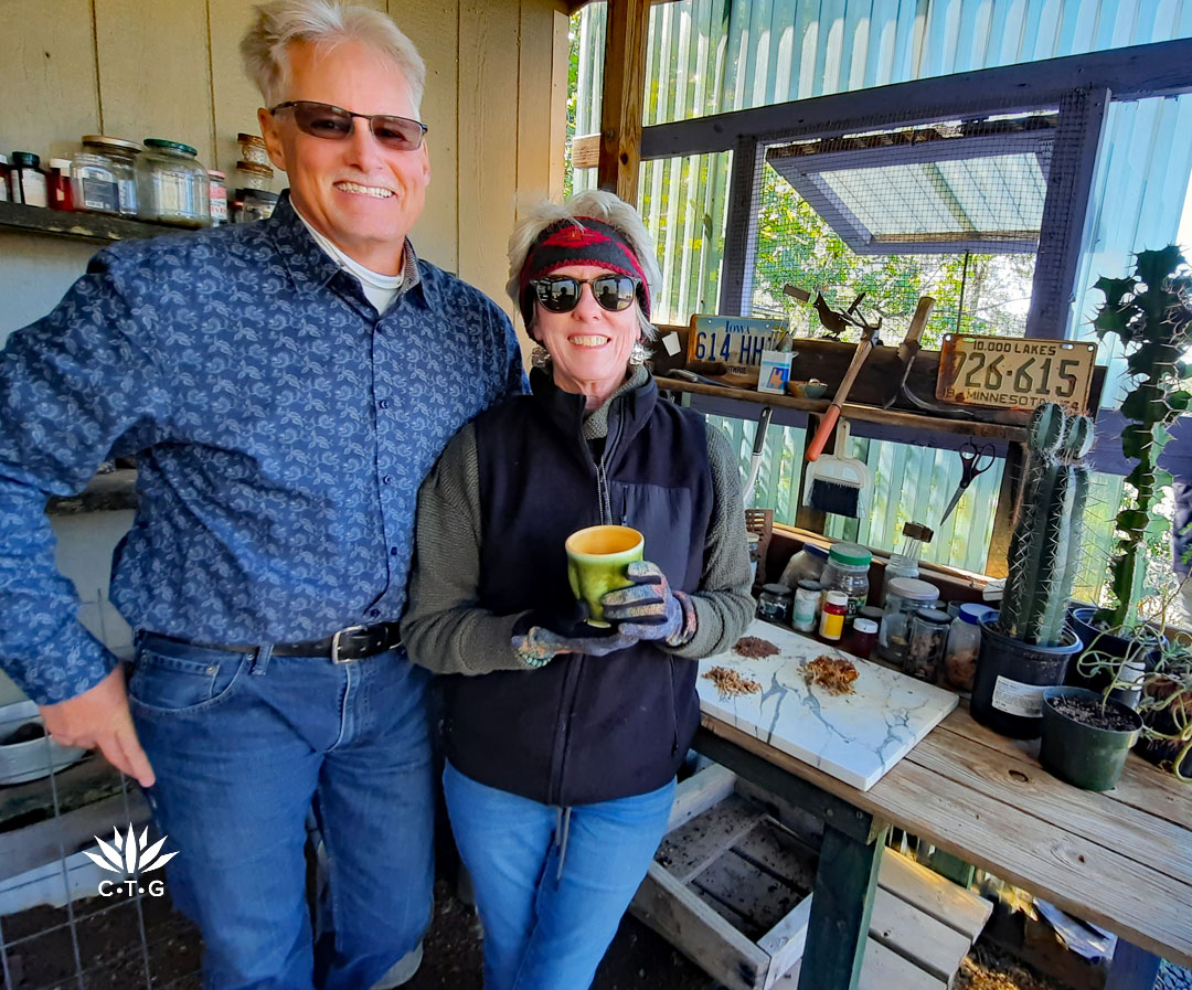 man and woman in potting shed
