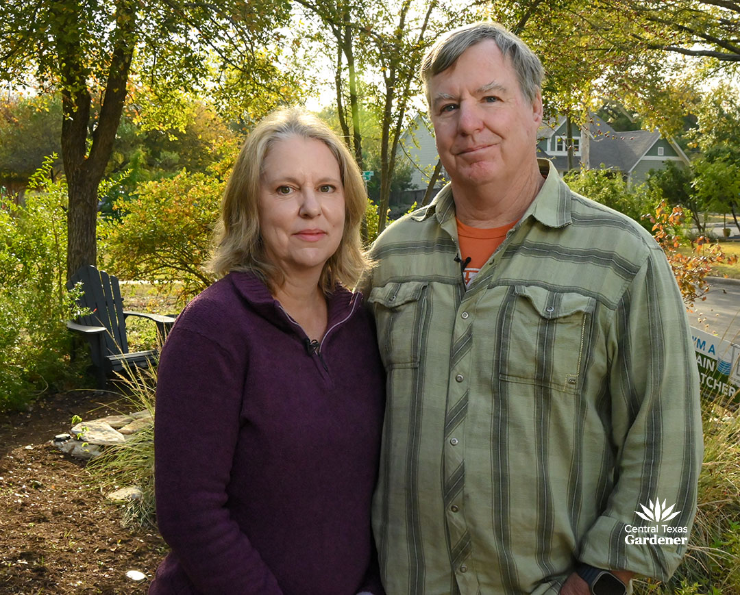 Jessica and Larry Morse in front yard