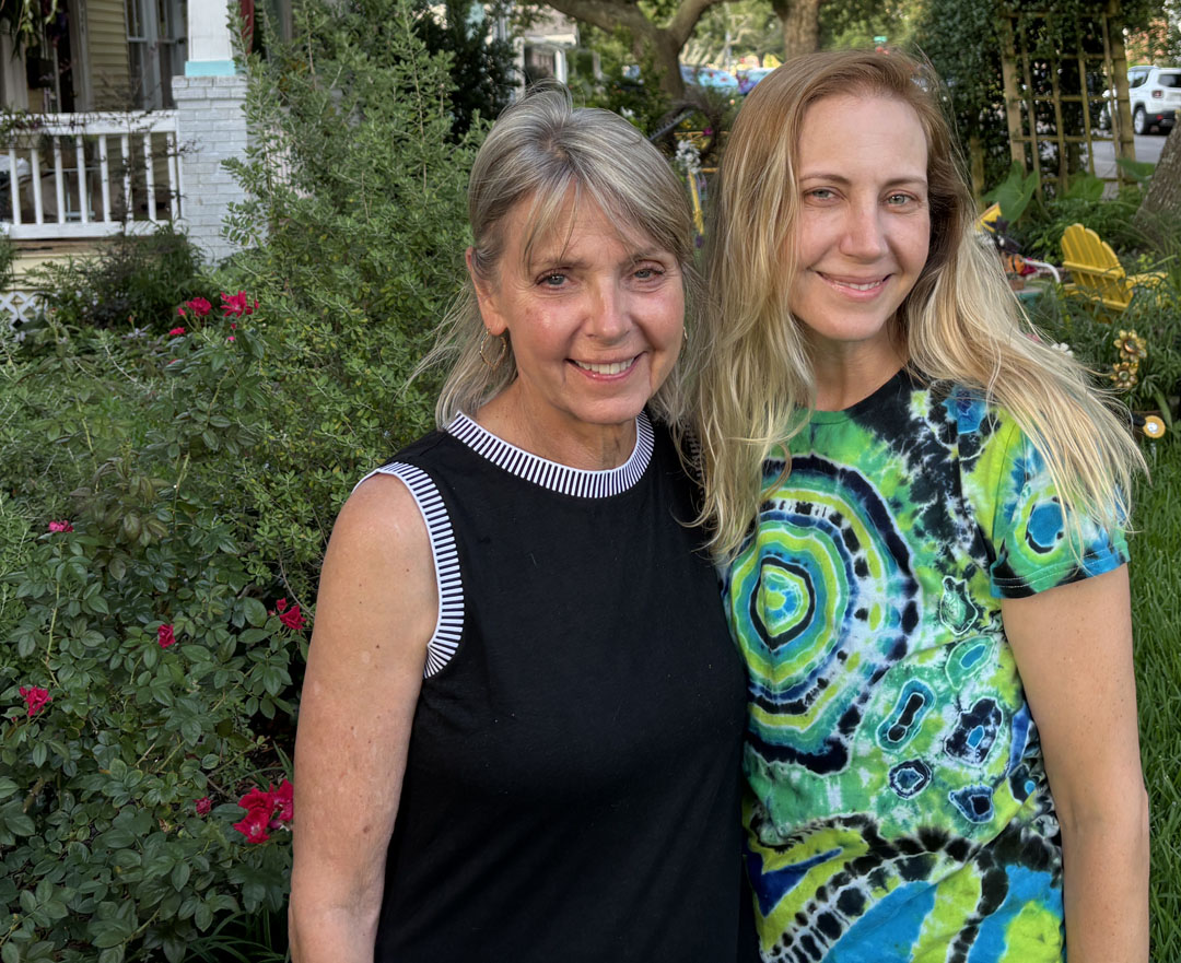 Mom and daughter in garden 