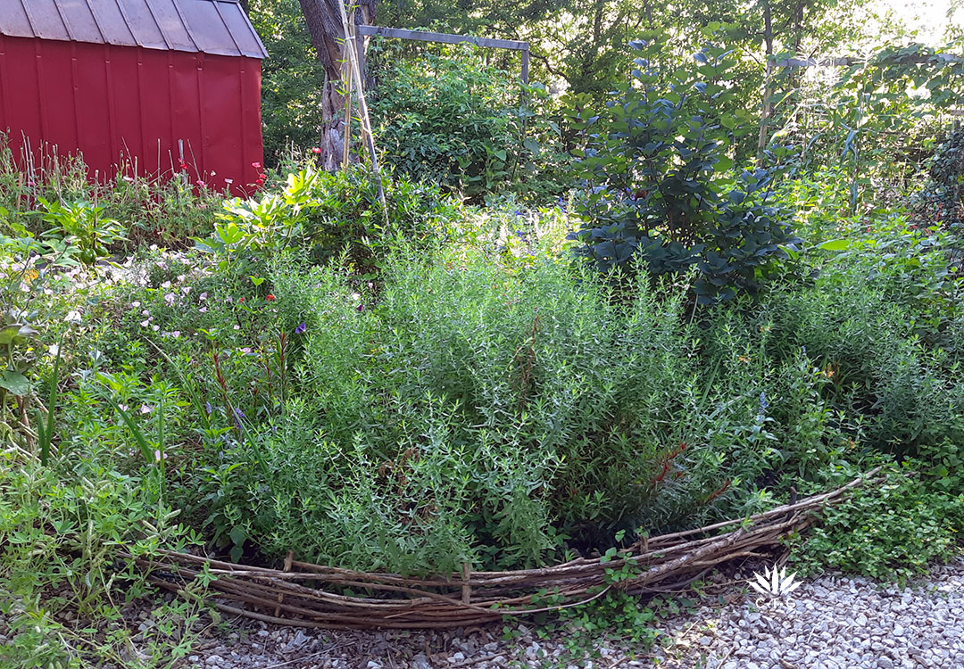 woven twigs edging an island bed